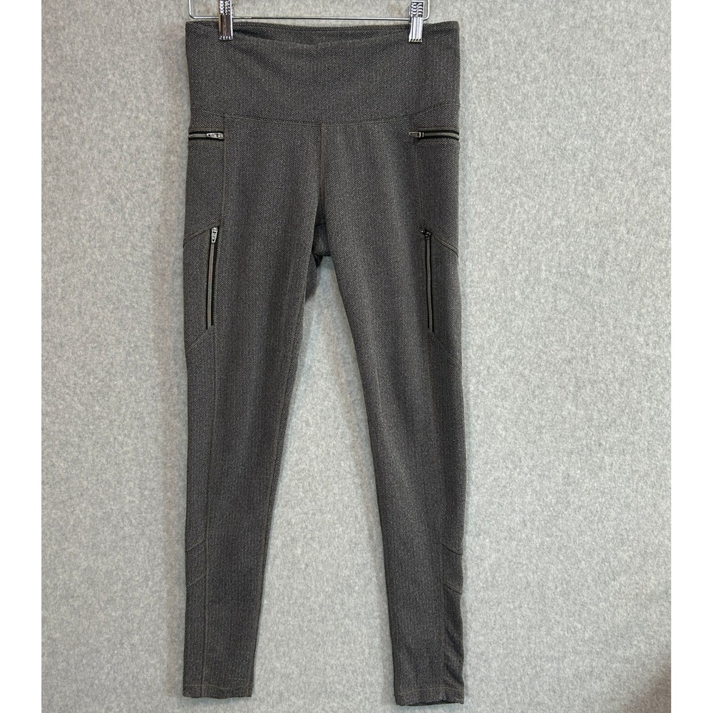 Athleta Medium Sly Drifter Zipper Leggings Gray Herringbone Pockets Stretch Gym